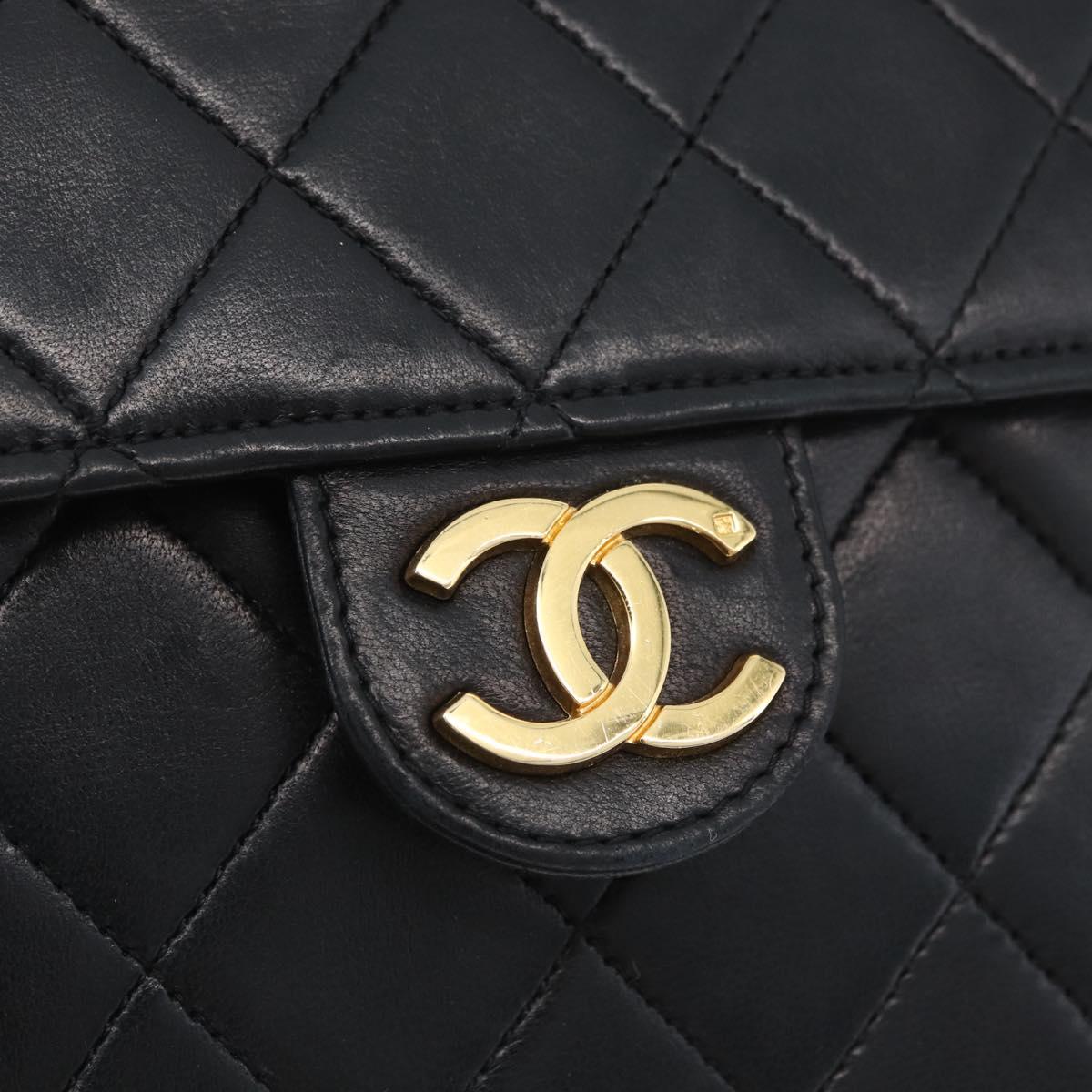CHANEL Chain Matelasse Shoulder Bag Lamb Skin Black Gold CC Auth ka3415SAV
