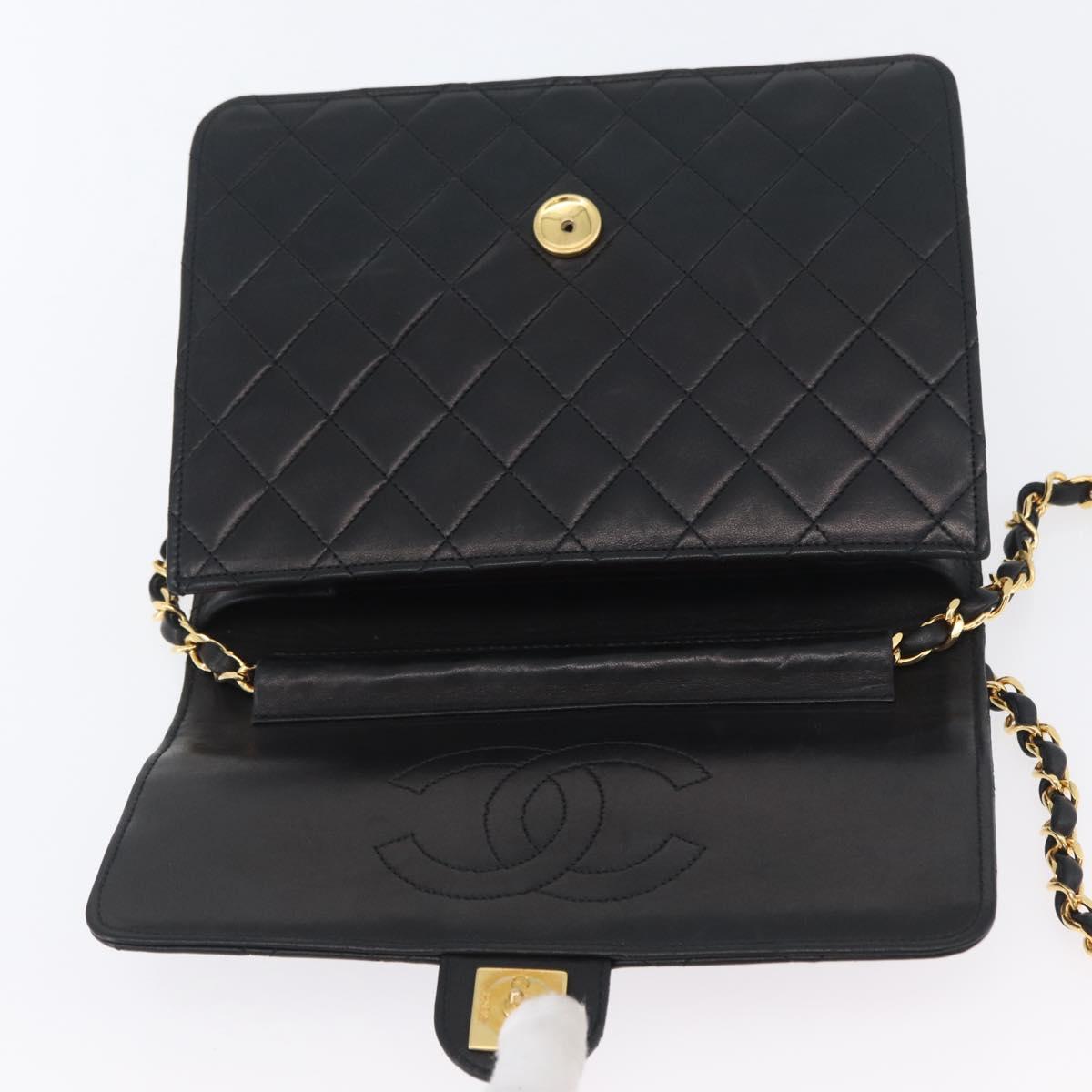 CHANEL Chain Matelasse Shoulder Bag Lamb Skin Black Gold CC Auth ka3415SAV