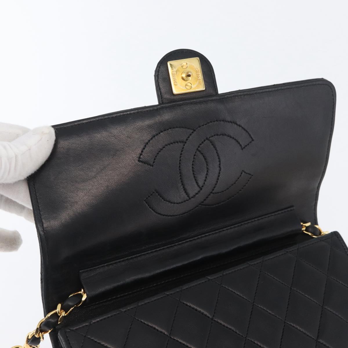 CHANEL Chain Matelasse Shoulder Bag Lamb Skin Black Gold CC Auth ka3415SAV