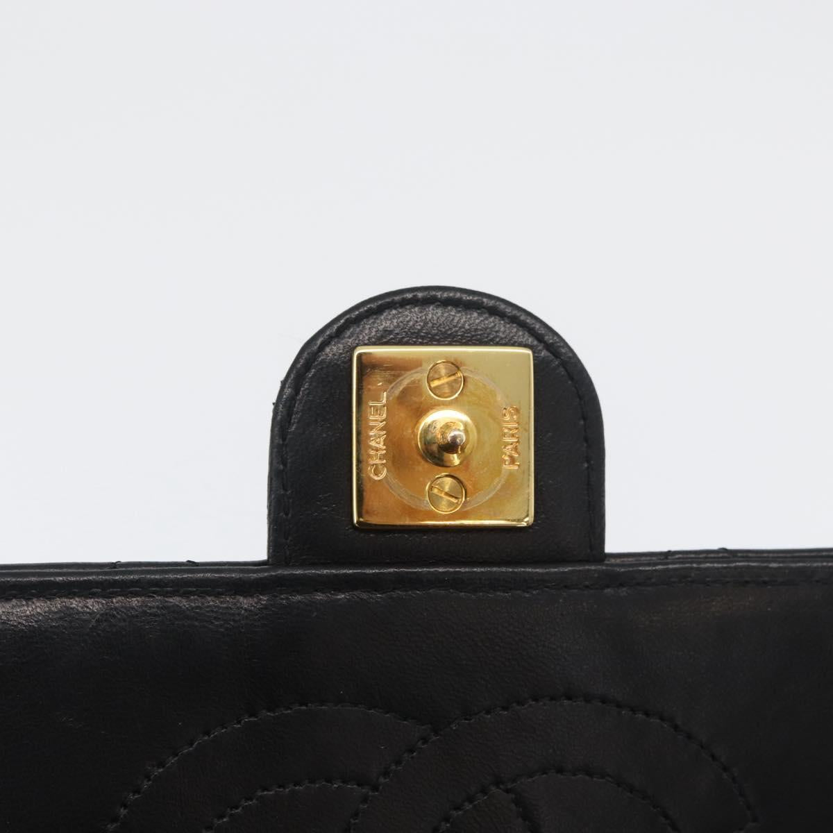 CHANEL Chain Matelasse Shoulder Bag Lamb Skin Black Gold CC Auth ka3415SAV