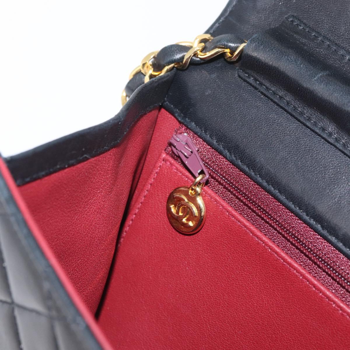 CHANEL Chain Matelasse Shoulder Bag Lamb Skin Black Gold CC Auth ka3415SAV