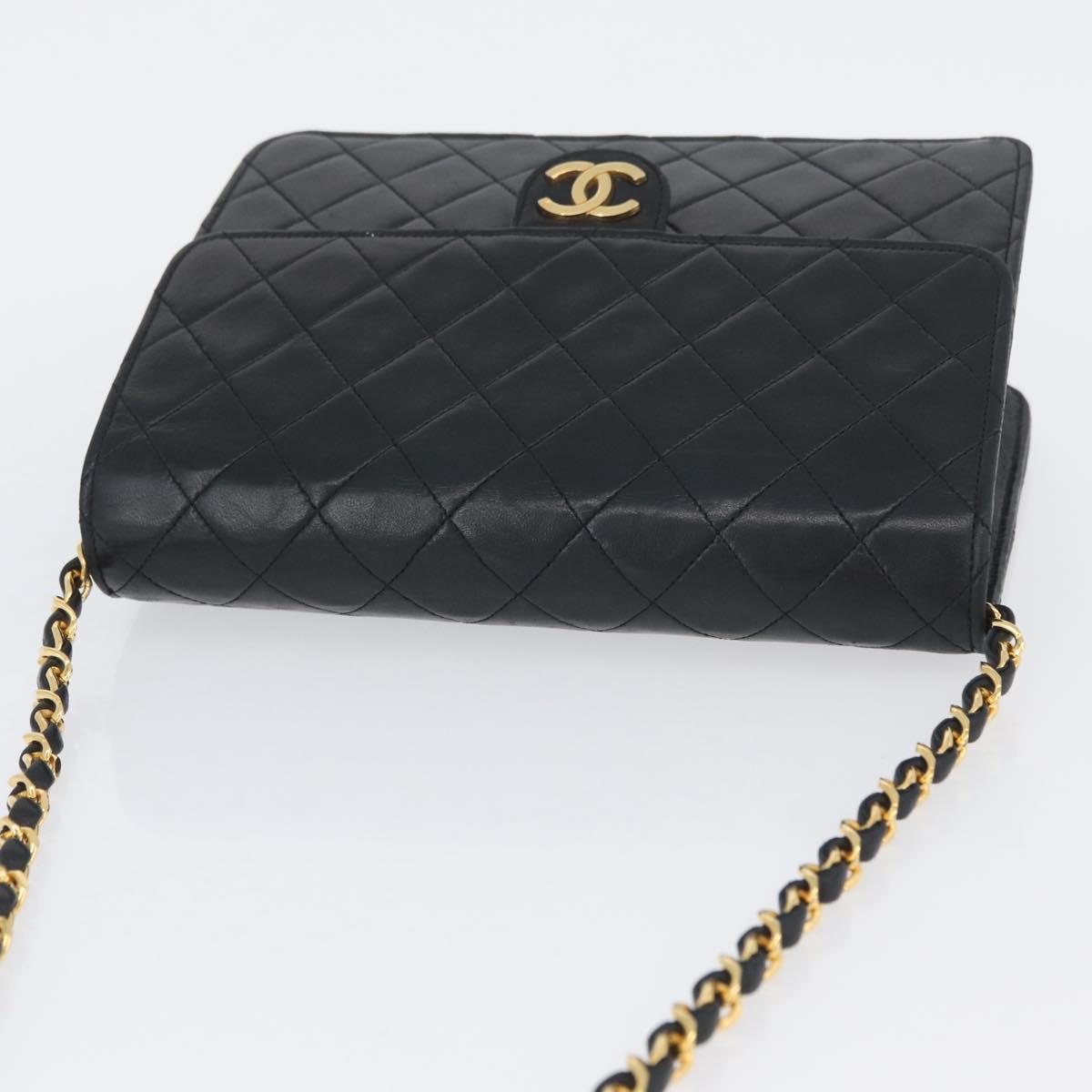 CHANEL Chain Matelasse Shoulder Bag Lamb Skin Black Gold CC Auth ka3415SAV