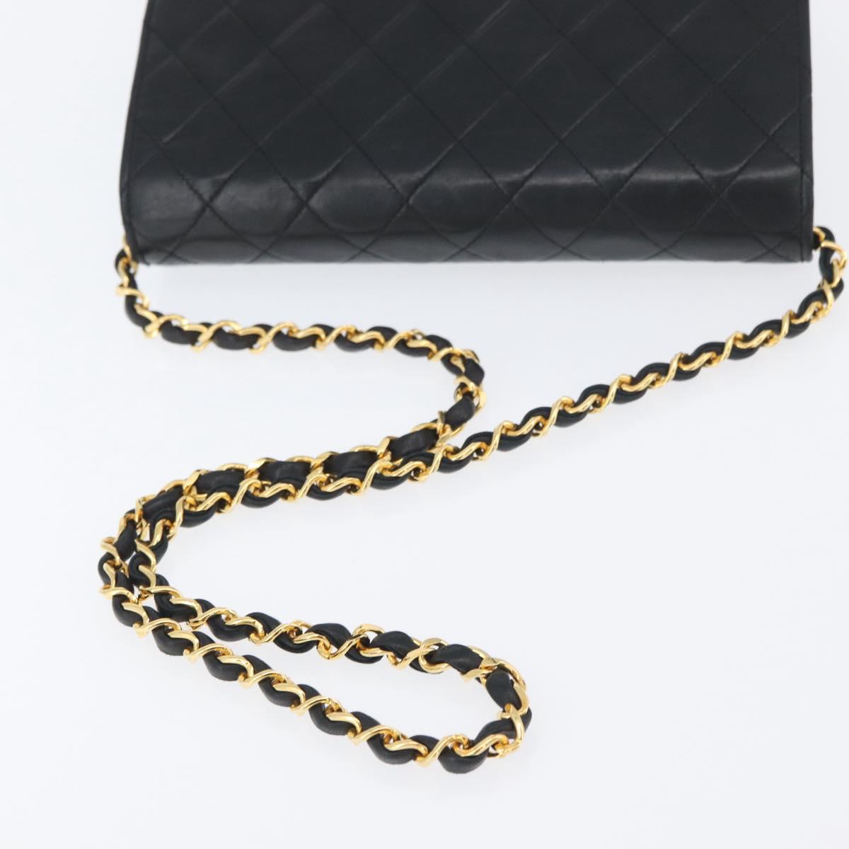 CHANEL Chain Matelasse Shoulder Bag Lamb Skin Black Gold CC Auth ka3415SAV