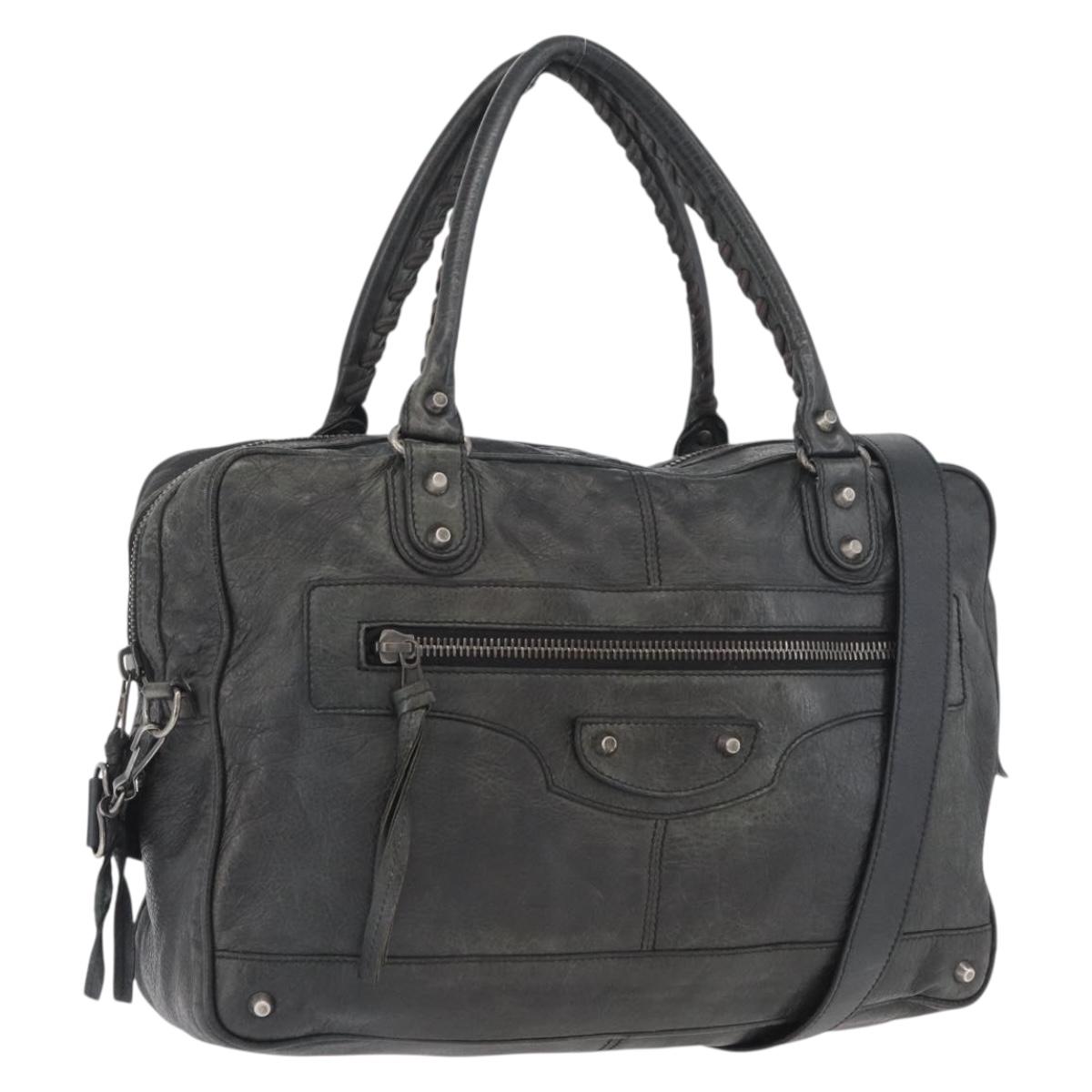 BALENCIAGA Classic Bridge Hand Bag Leather 2way Black Auth ka3423V