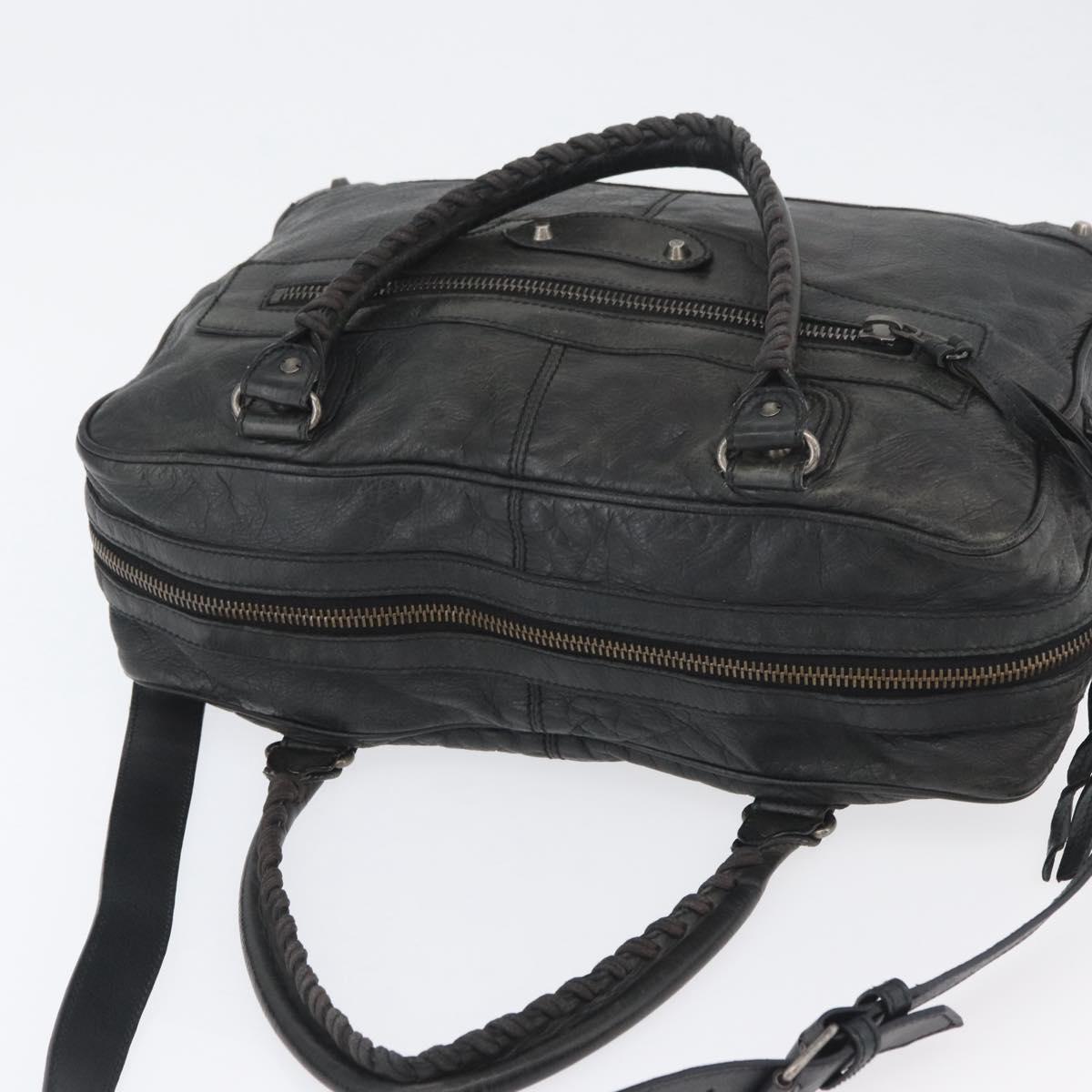 BALENCIAGA Classic Bridge Hand Bag Leather 2way Black Auth ka3423V