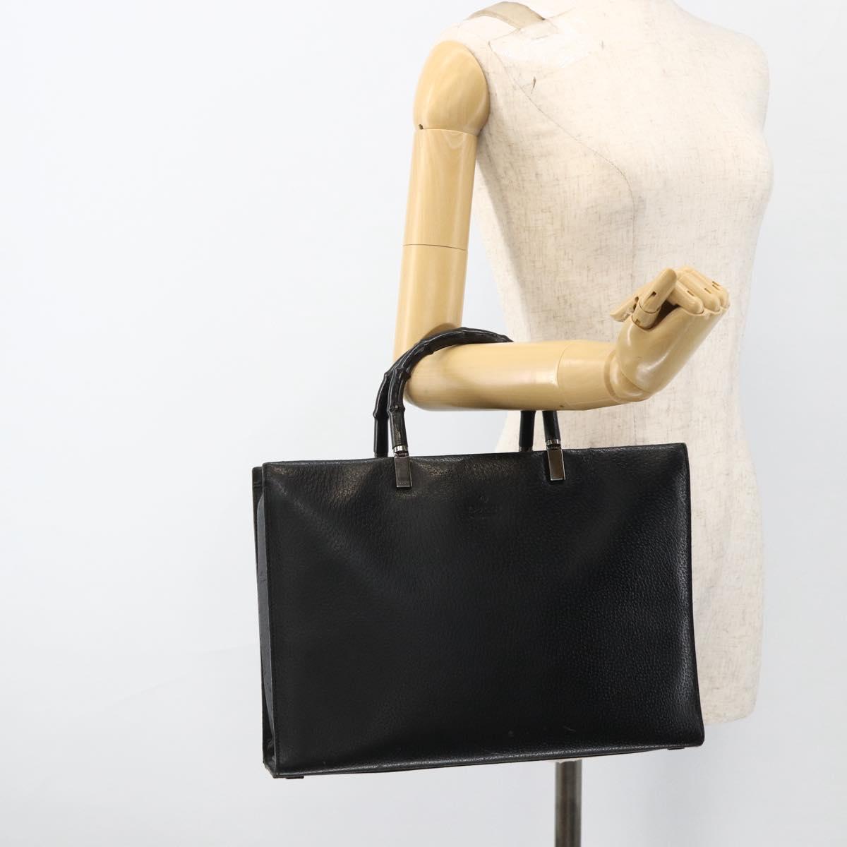 GUCCI Bamboo Tote Bag Leather Black Silver 002 1034 3444 Auth ka3425