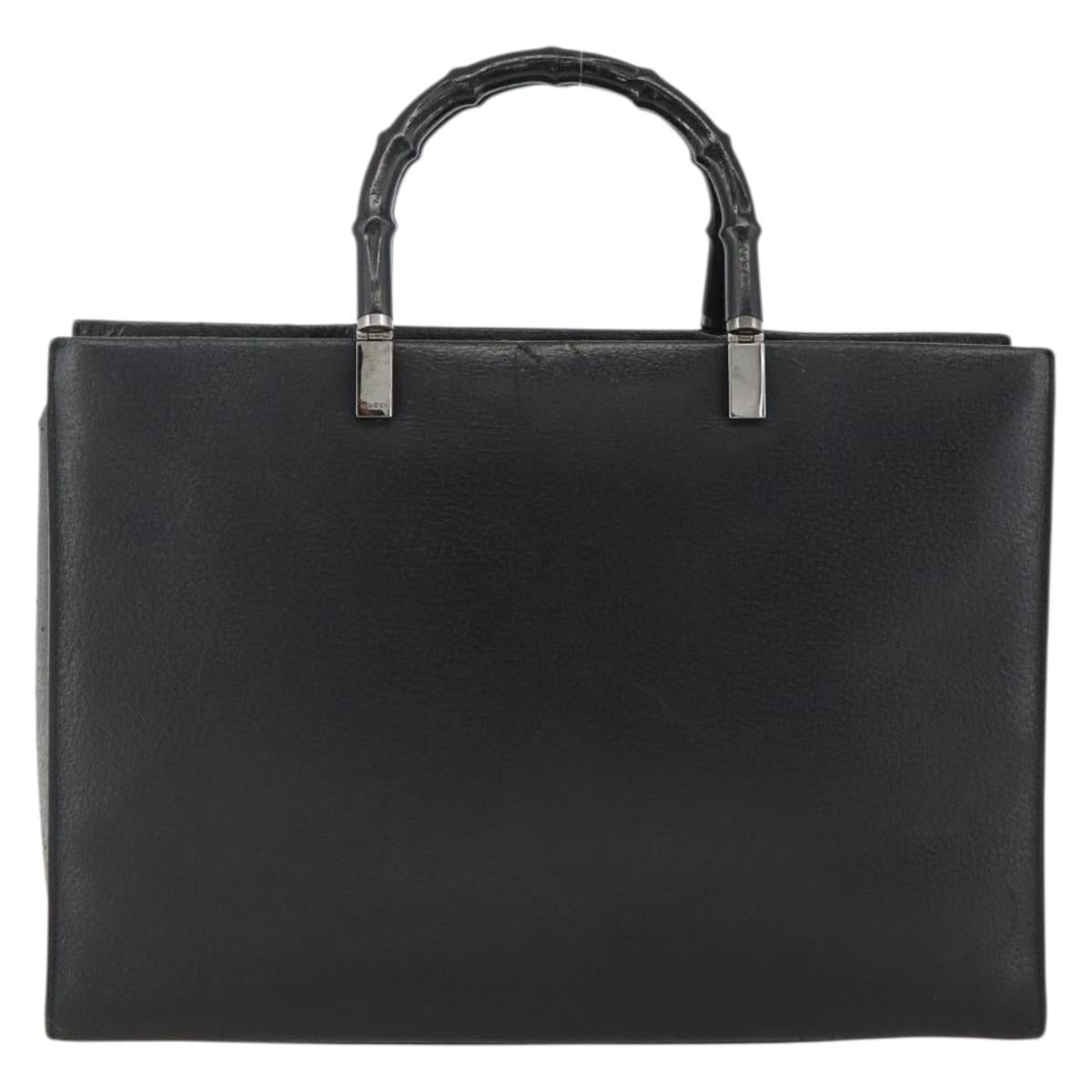 GUCCI Bamboo Tote Bag Leather Black Silver 002 1034 3444 Auth ka3425