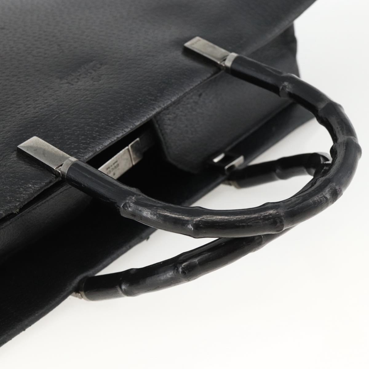 GUCCI Bamboo Tote Bag Leather Black Silver 002 1034 3444 Auth ka3425
