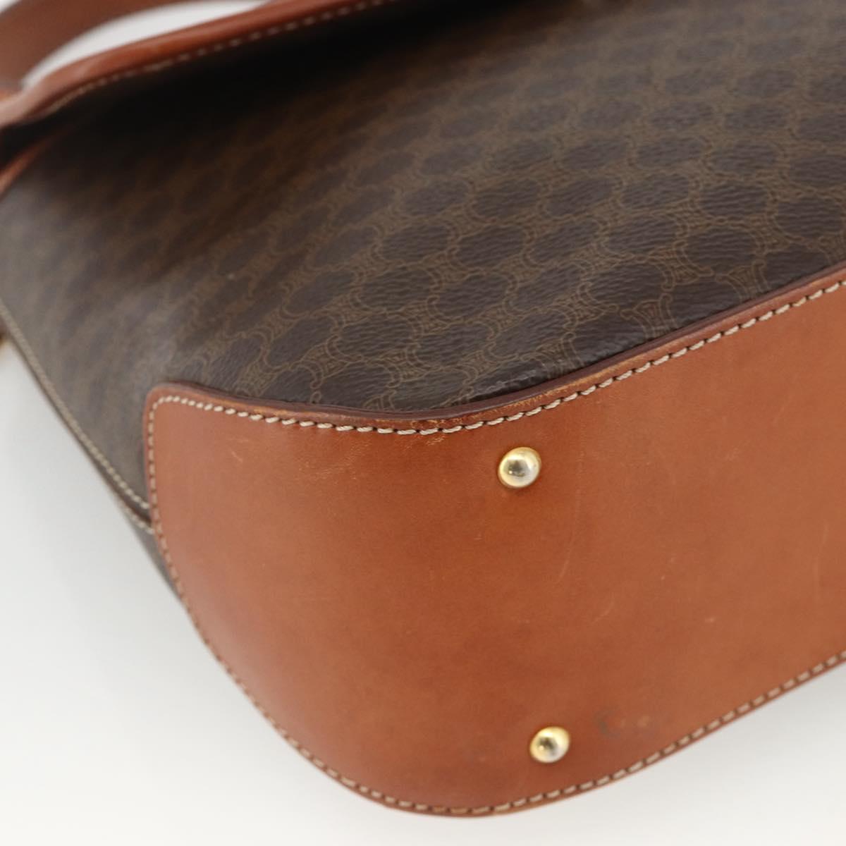 CELINE Macadam Canvas Hand Bag PVC Leather Brown Gold Auth ka3426