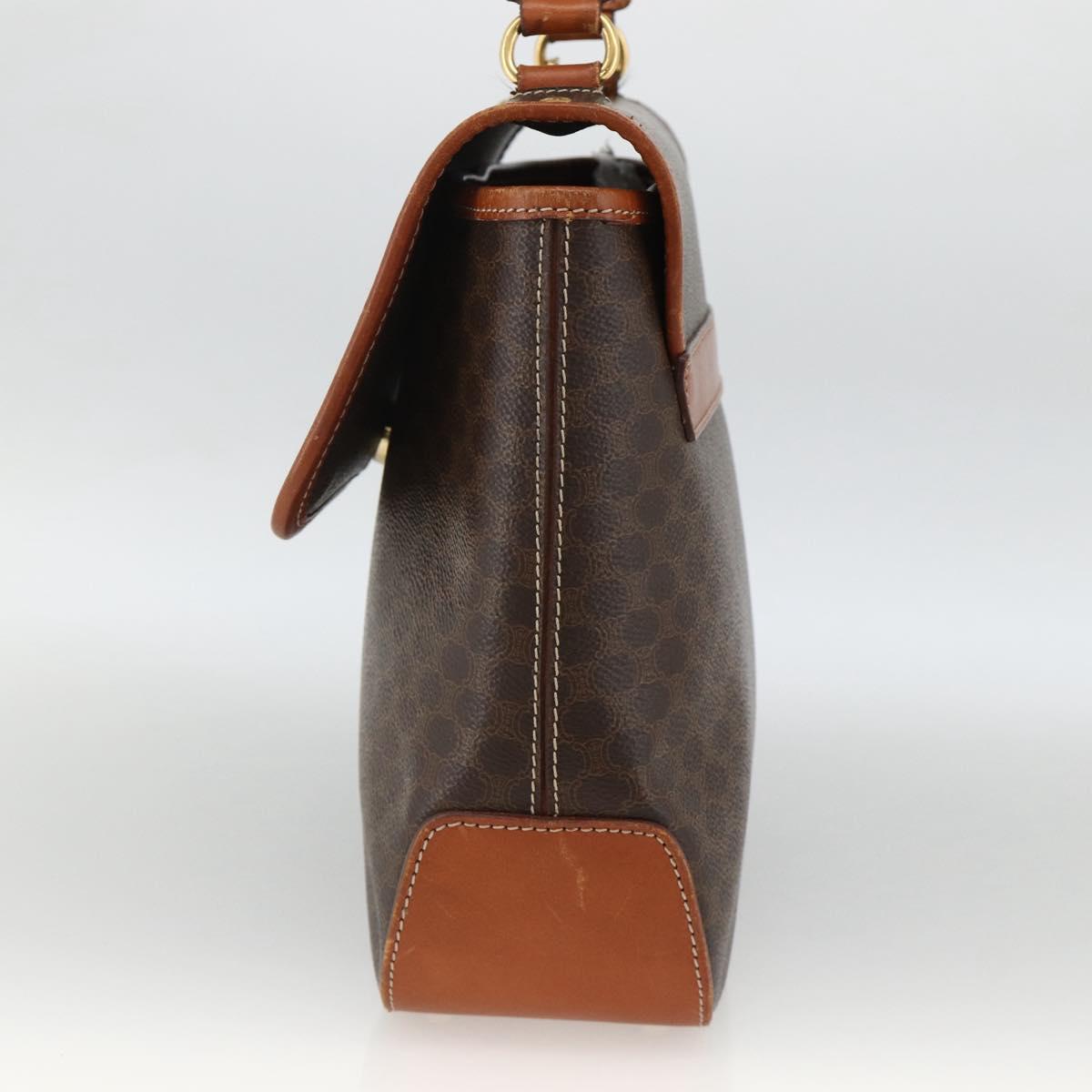 CELINE Macadam Canvas Hand Bag PVC Leather Brown Gold Auth ka3426