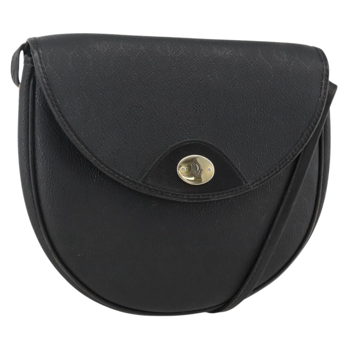 Christian Dior Honeycomb Canvas Shoulder Bag PVC Leather Black Gold Auth ka3429