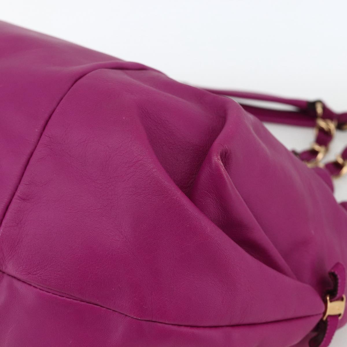 Salvatore Ferragamo Chain Hand Bag Leather Purple Gold Auth ka3431A