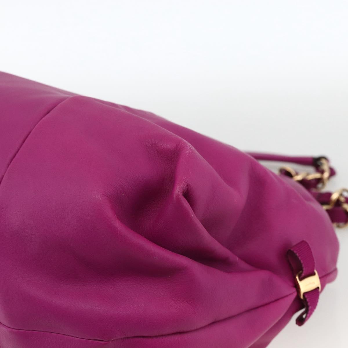 Salvatore Ferragamo Chain Hand Bag Leather Purple Gold Auth ka3431A