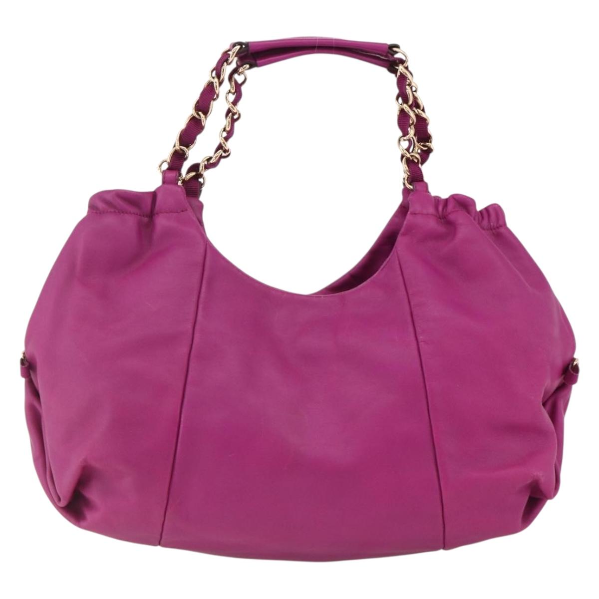 Salvatore Ferragamo Chain Hand Bag Leather Purple Gold Auth ka3431A