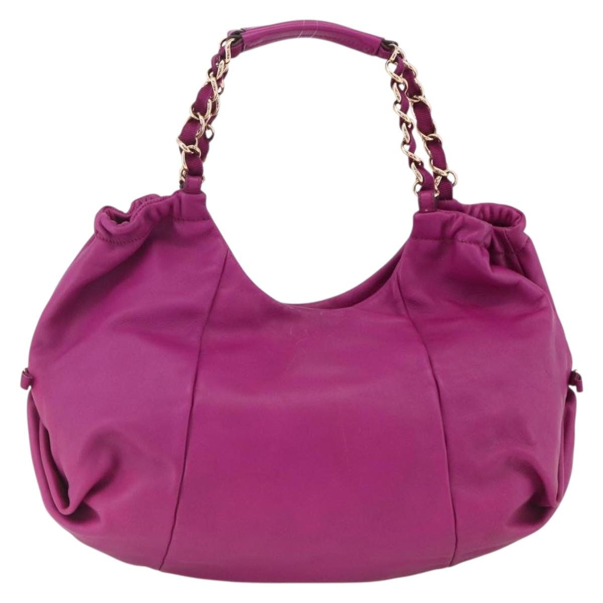Salvatore Ferragamo Chain Hand Bag Leather Purple Gold Auth ka3431A