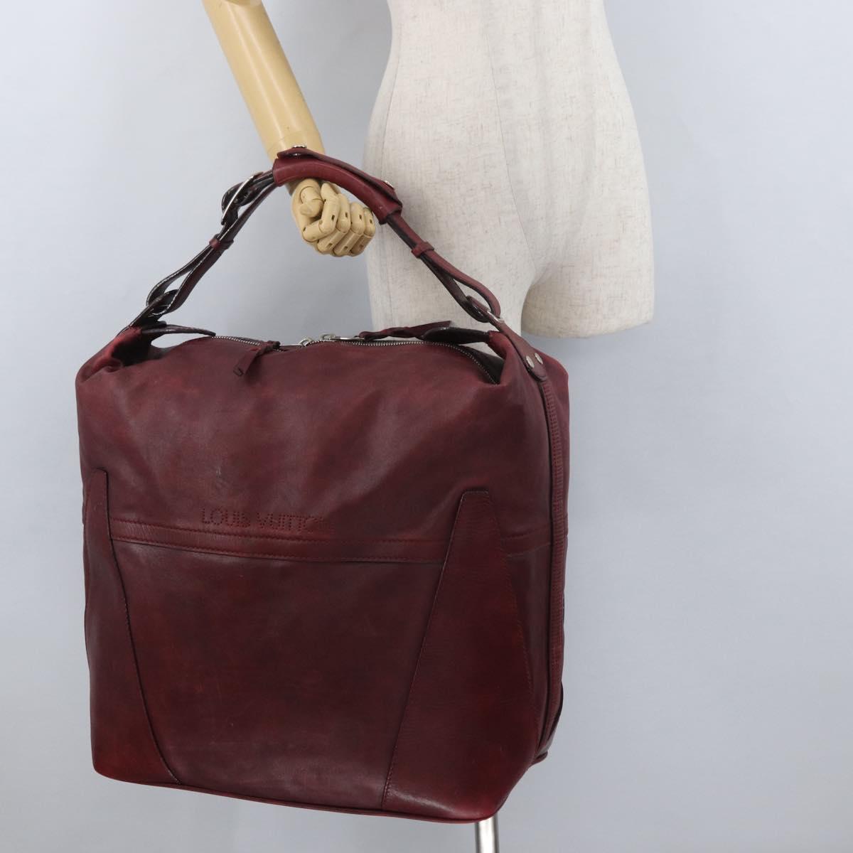 LOUIS VUITTON Cuir Bequia Grimo Boston Bag Bordeaux LV Auth ka3433