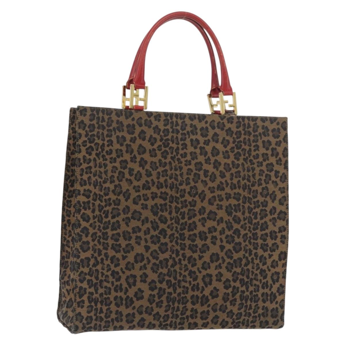 FENDI Leopard Tote Bag Nylon Brown Gold Auth ka3435