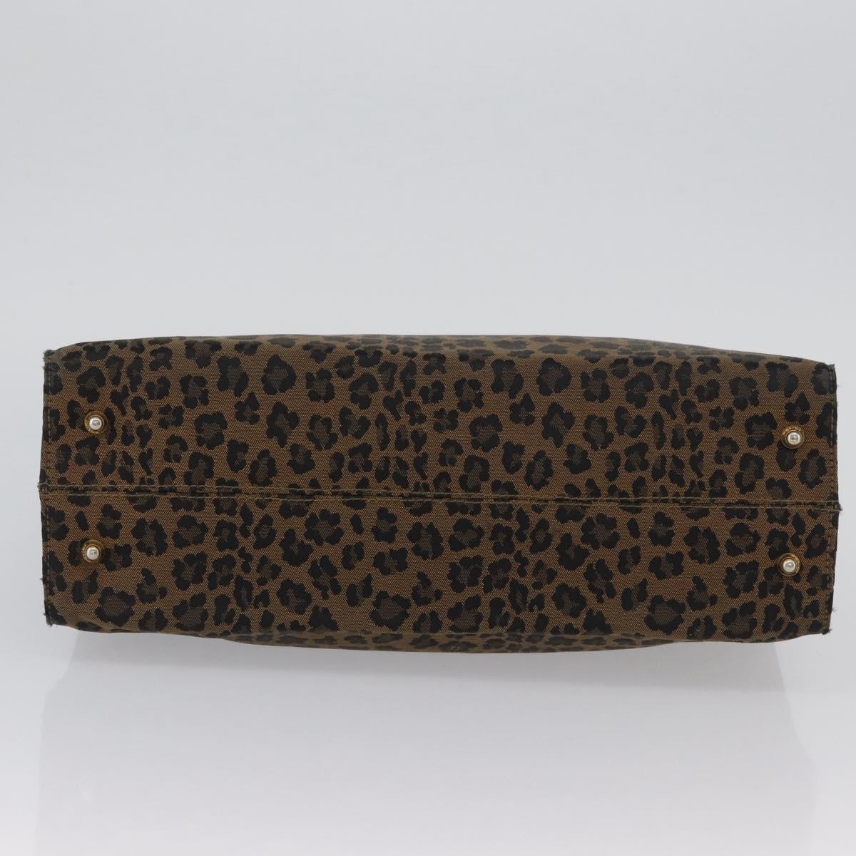 FENDI Leopard Tote Bag Nylon Brown Gold Auth ka3435