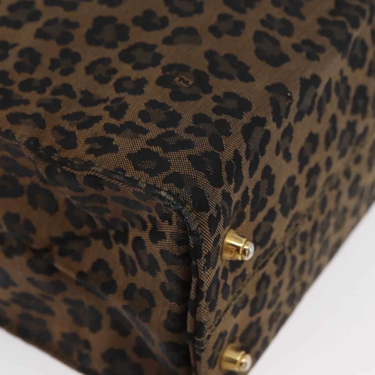 FENDI Leopard Tote Bag Nylon Brown Gold Auth ka3435