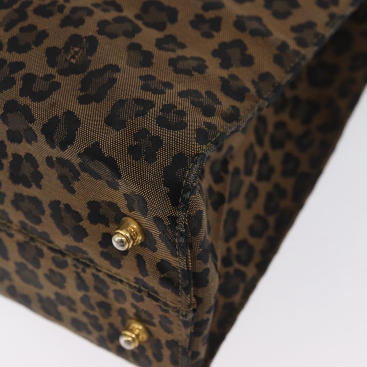 FENDI Leopard Tote Bag Nylon Brown Gold Auth ka3435
