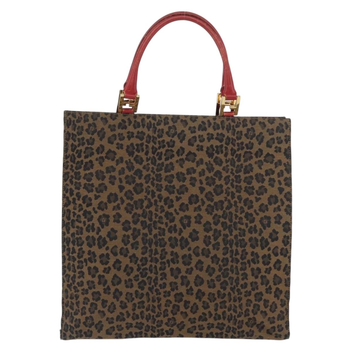 FENDI Leopard Tote Bag Nylon Brown Gold Auth ka3435