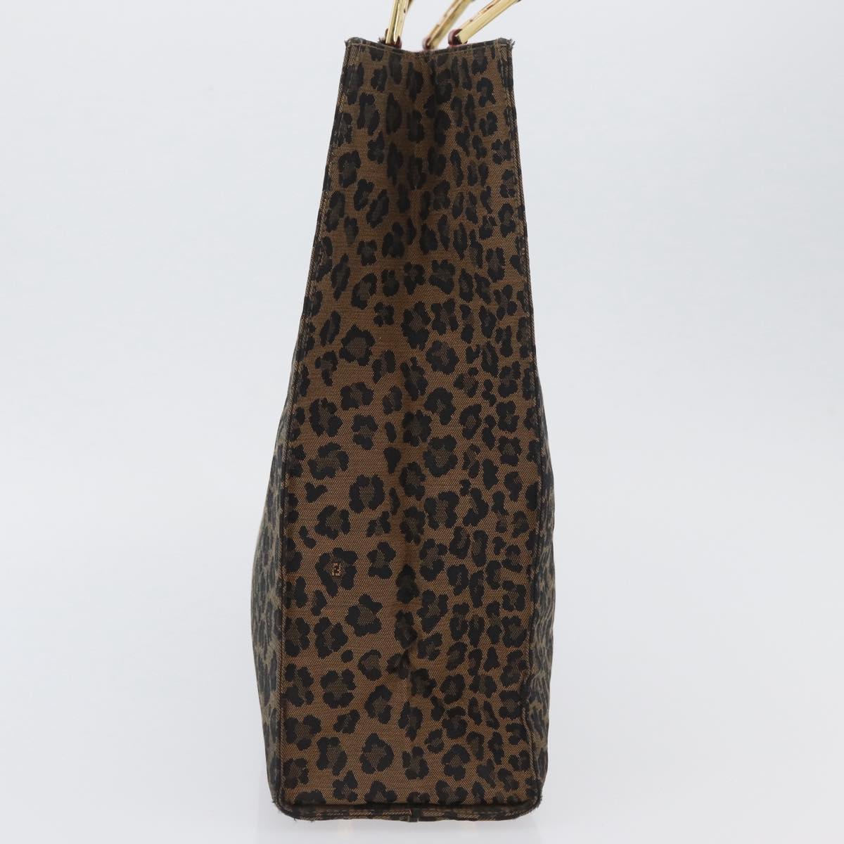 FENDI Leopard Tote Bag Nylon Brown Gold Auth ka3435