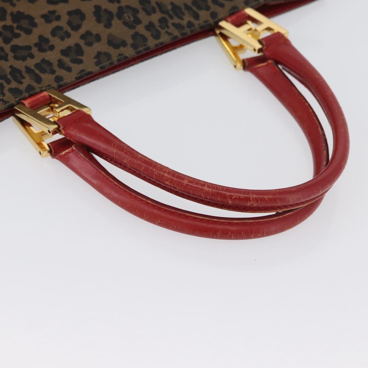 FENDI Leopard Tote Bag Nylon Brown Gold Auth ka3435