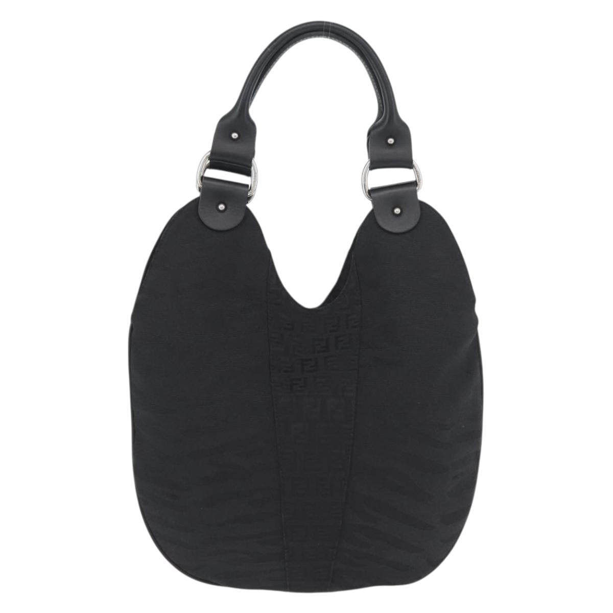 FENDI Zucchino Canvas Hand Bag Black Auth ka3436A