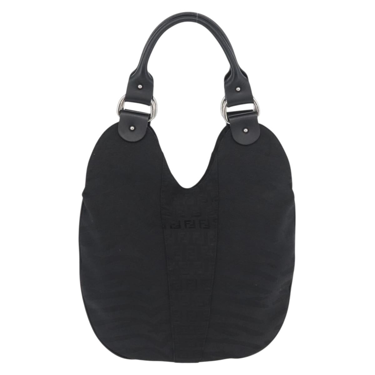FENDI Zucchino Canvas Hand Bag Black Auth ka3436A