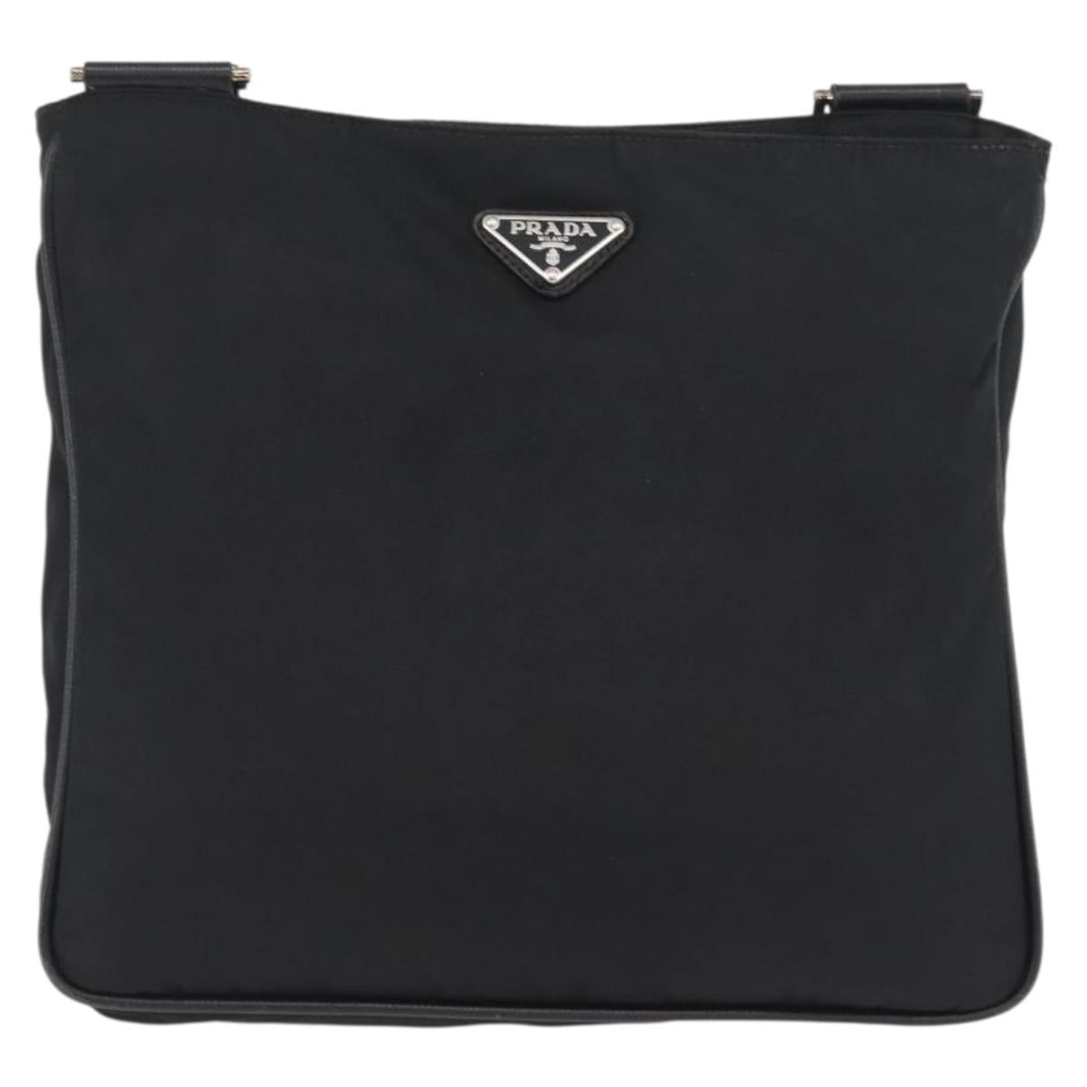 PRADA Shoulder Bag Nylon Black Silver Auth ka3438A