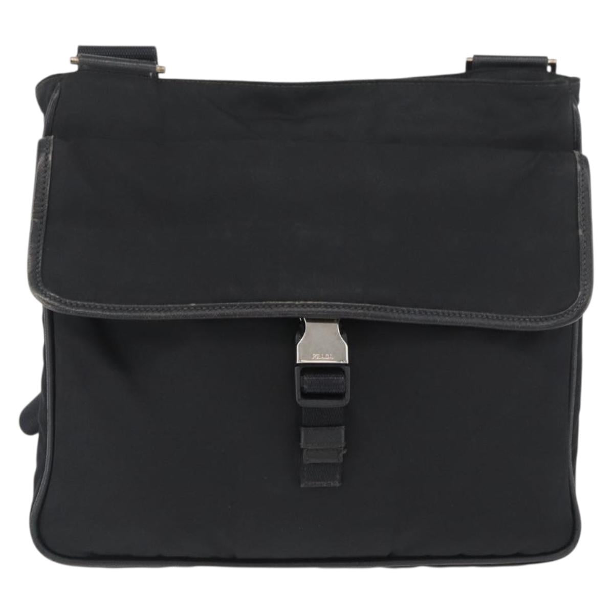 PRADA Shoulder Bag Nylon Black Silver Auth ka3438A