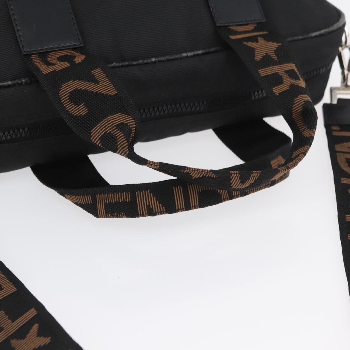 FENDI Hand Bag Nylon 2way Black Silver Auth ka3439