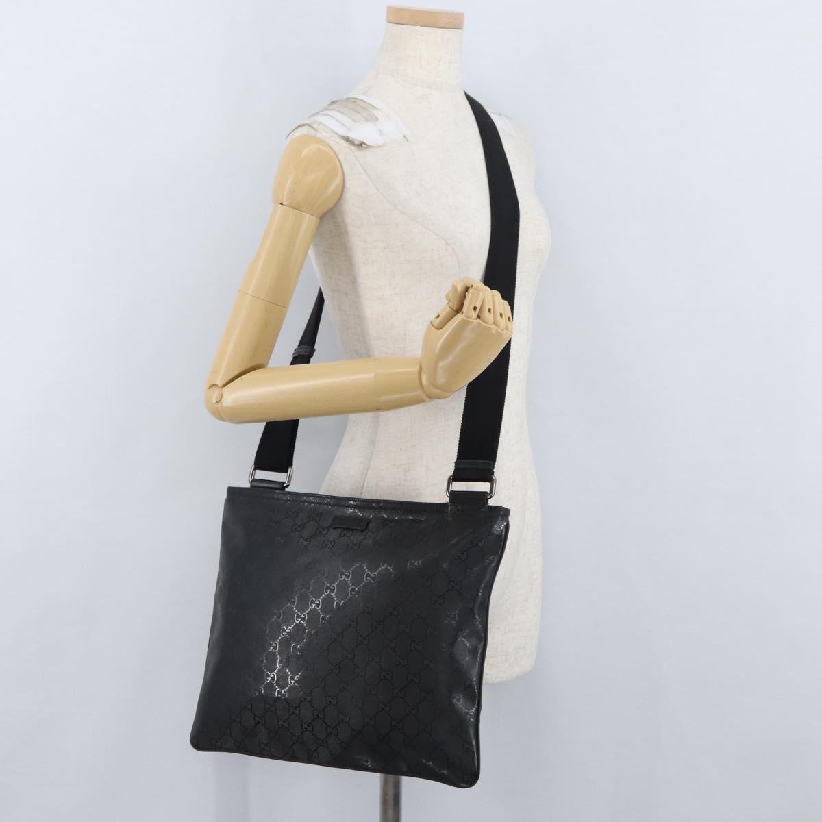 GUCCI GG Implementation Shoulder Bag PVC Black Silver 201446 Auth ka3440