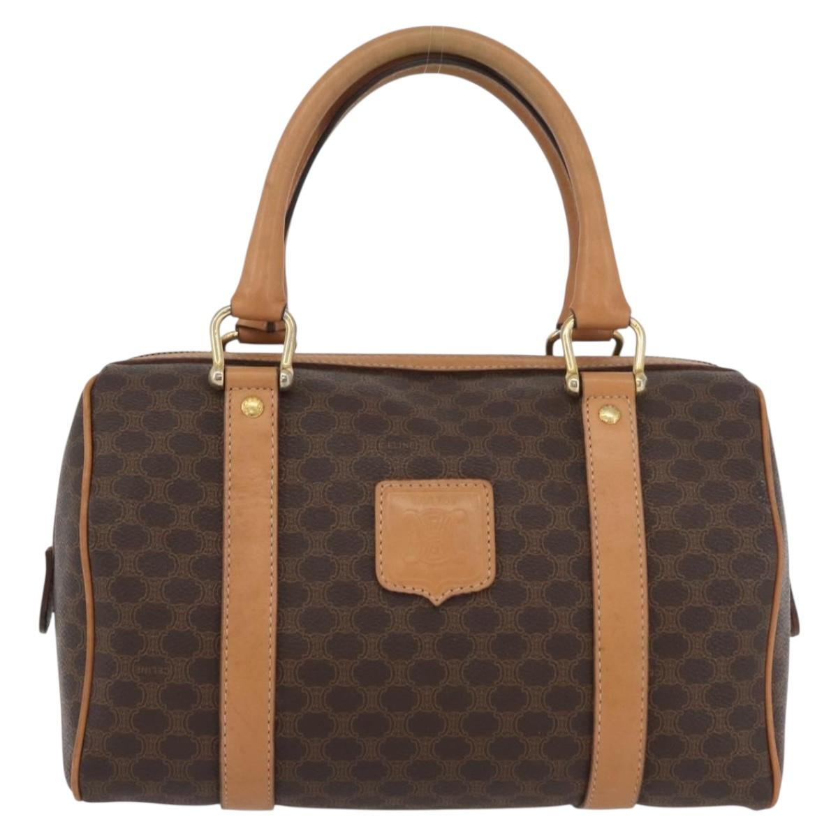 CELINE Macadam Canvas Hand Bag PVC Leather Brown Gold Auth ka3443