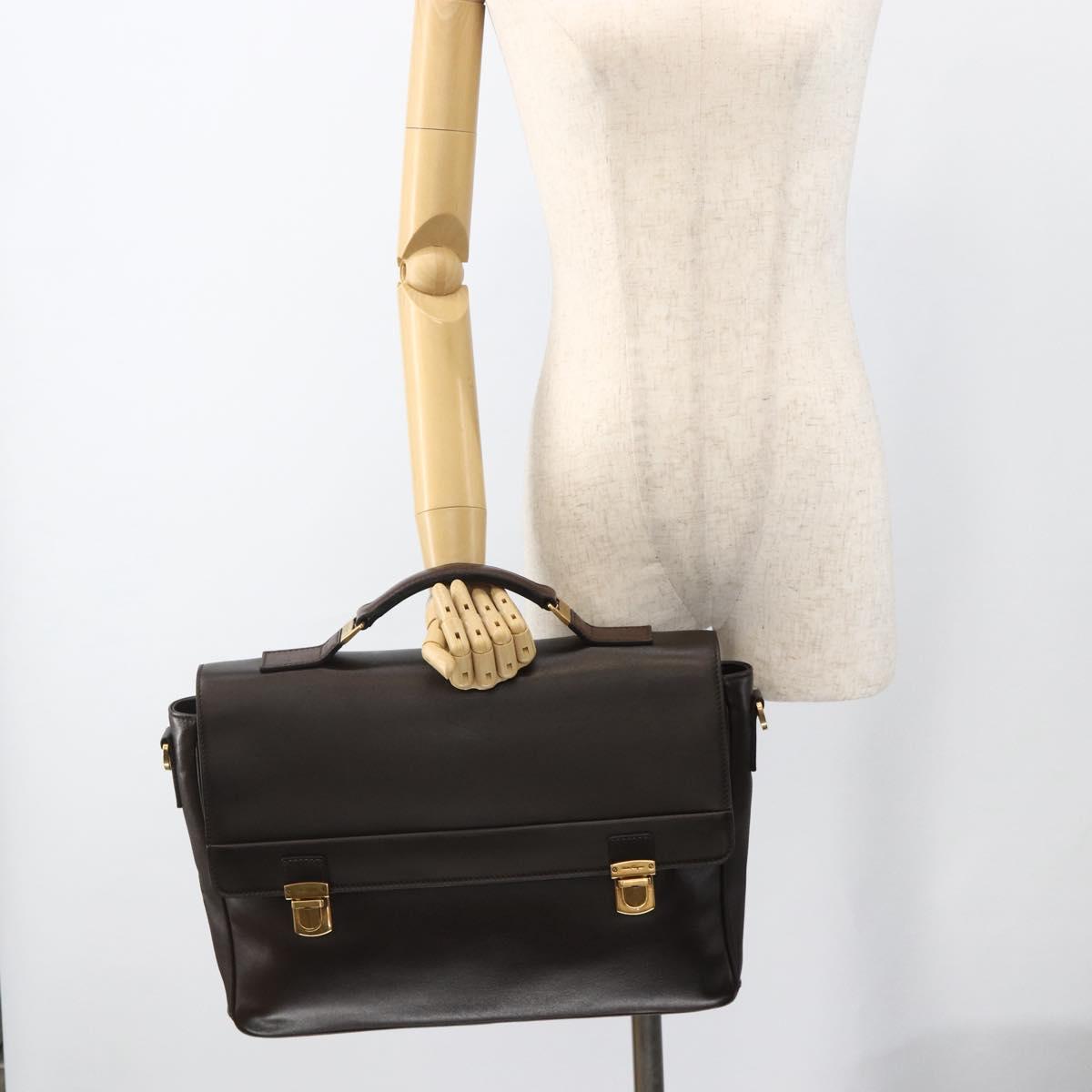 Salvatore Ferragamo Hand Bag Leather Brown Gold Auth ka3448