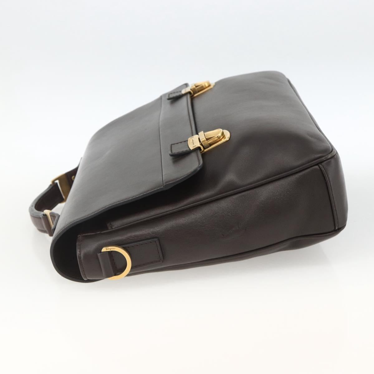 Salvatore Ferragamo Hand Bag Leather Brown Gold Auth ka3448