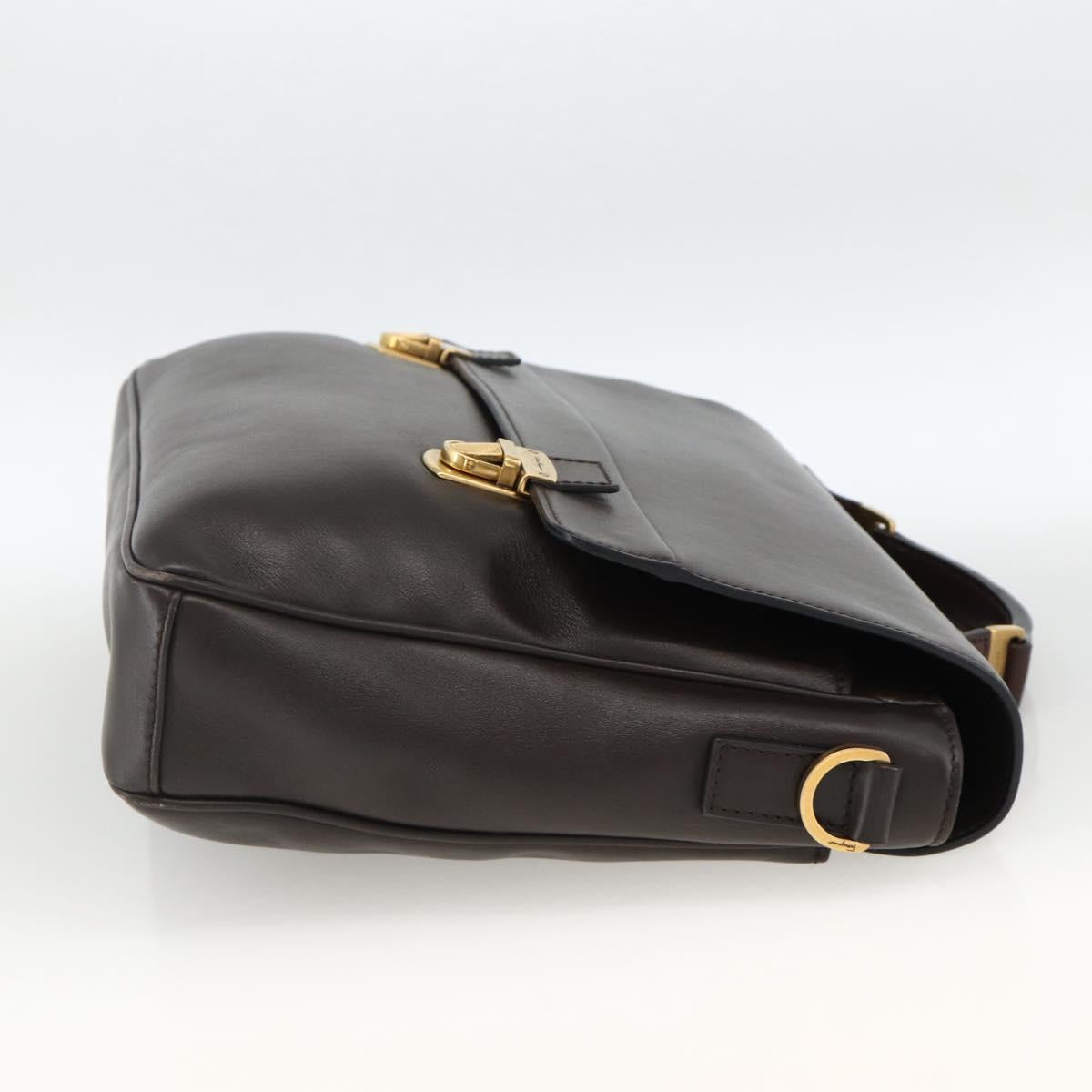 Salvatore Ferragamo Hand Bag Leather Brown Gold Auth ka3448