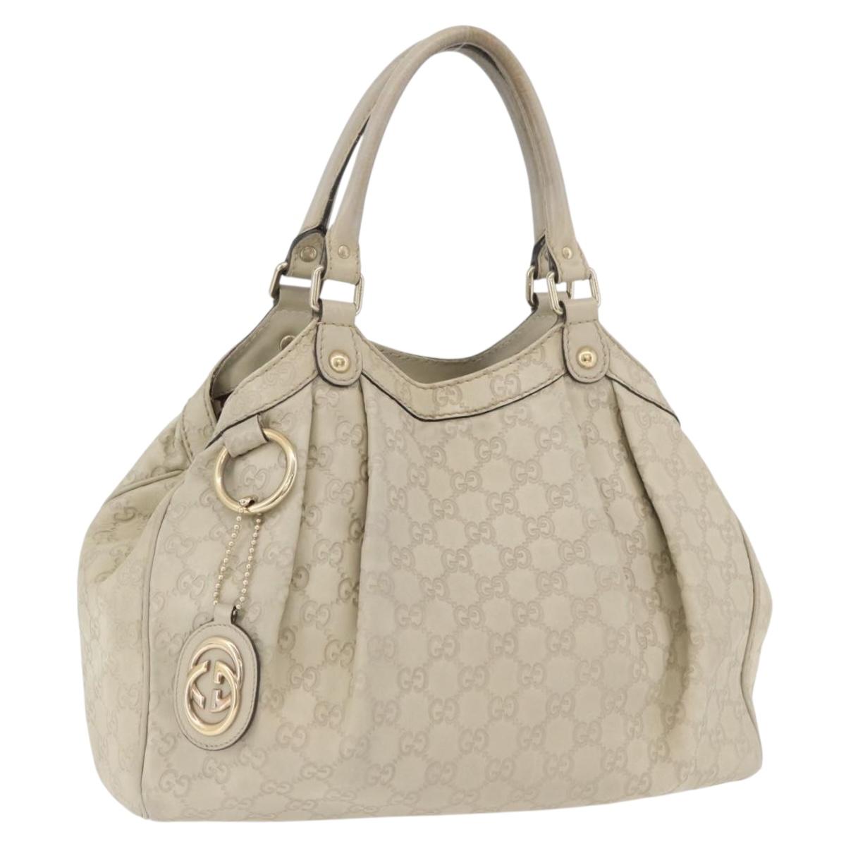 GUCCI GG Canvas Guccissima Sukey Tote Bag White Gold 211944 Auth ka3450A