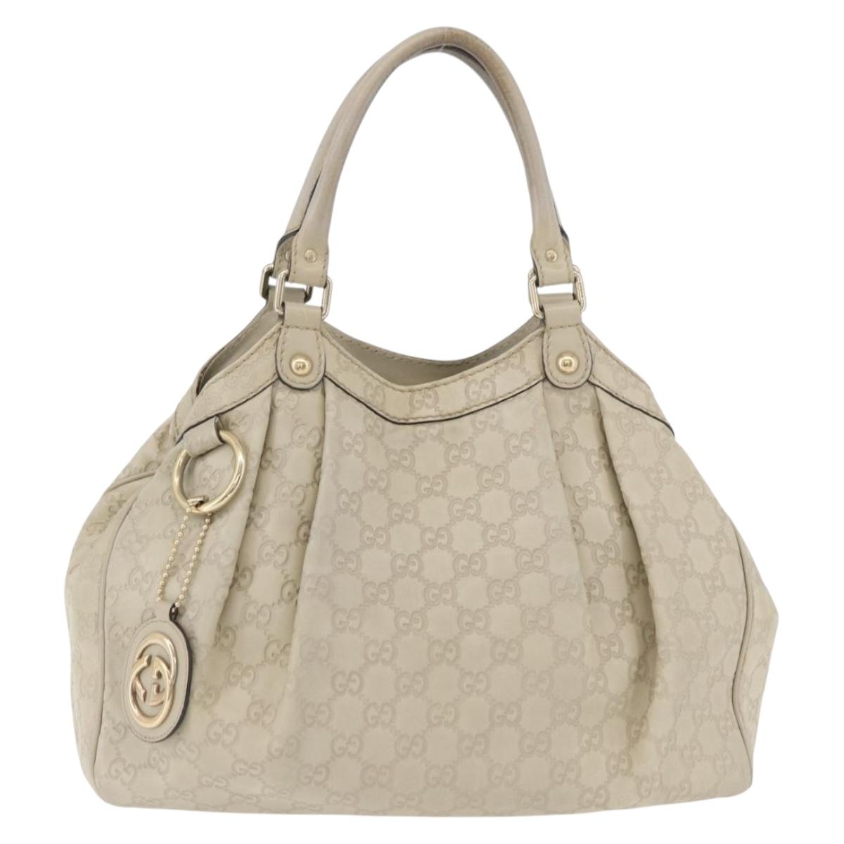 GUCCI GG Canvas Guccissima Sukey Tote Bag White Gold 211944 Auth ka3450A