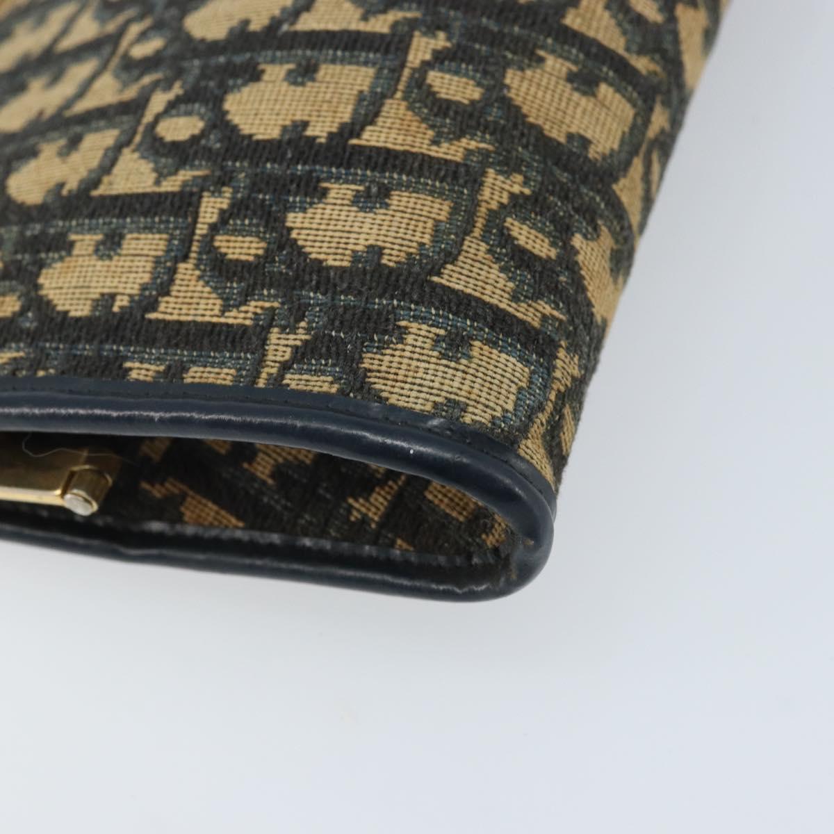 Christian Dior Trotter Canvas Clutch Bag Navy Gold Auth ka3453