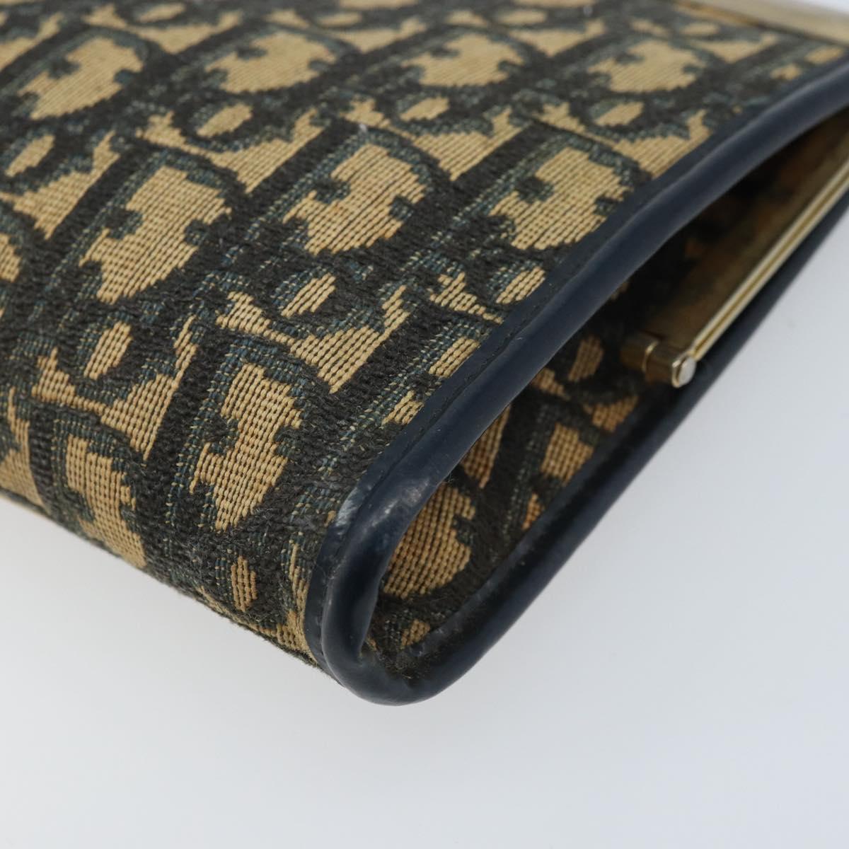 Christian Dior Trotter Canvas Clutch Bag Navy Gold Auth ka3453