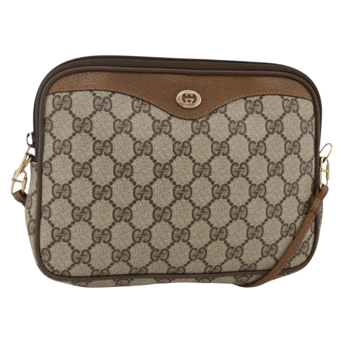 GUCCI GG Supreme Shoulder Bag PVC Beige Gold 116 02 068 Auth ka3454