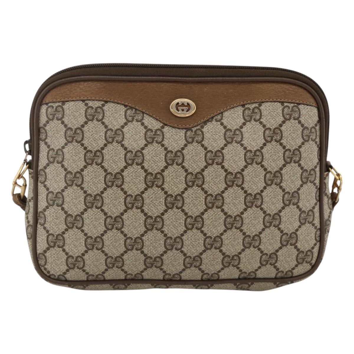 GUCCI GG Supreme Shoulder Bag PVC Beige Gold 116 02 068 Auth ka3454