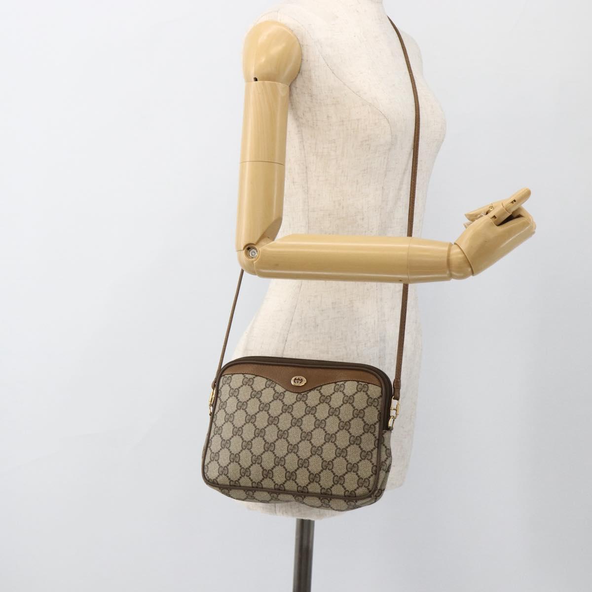GUCCI GG Supreme Shoulder Bag PVC Beige Gold 116 02 068 Auth ka3454