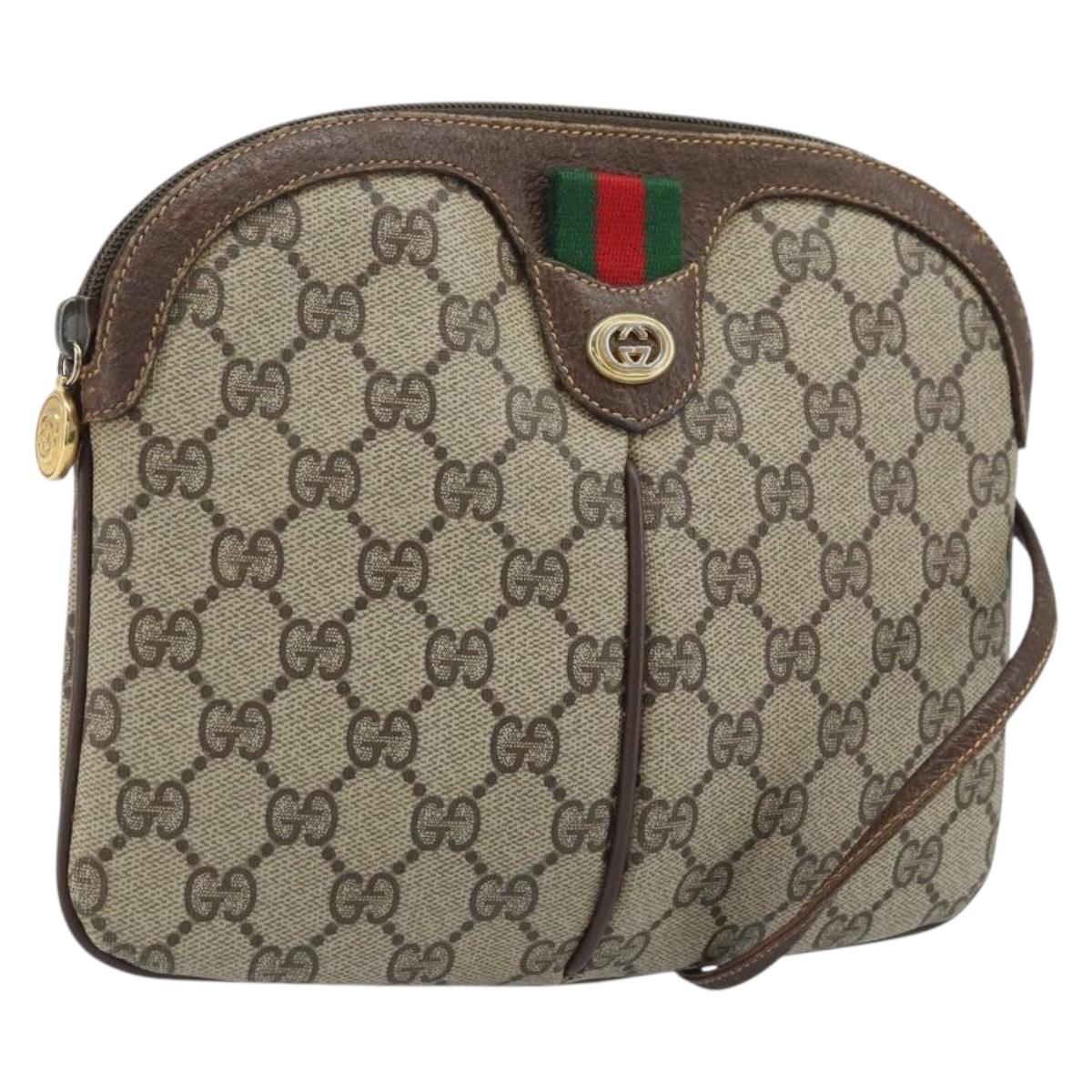 GUCCI GG Supreme Web Sherry Line Bag PVC Beige Gold 904 02 047 Auth ka3455