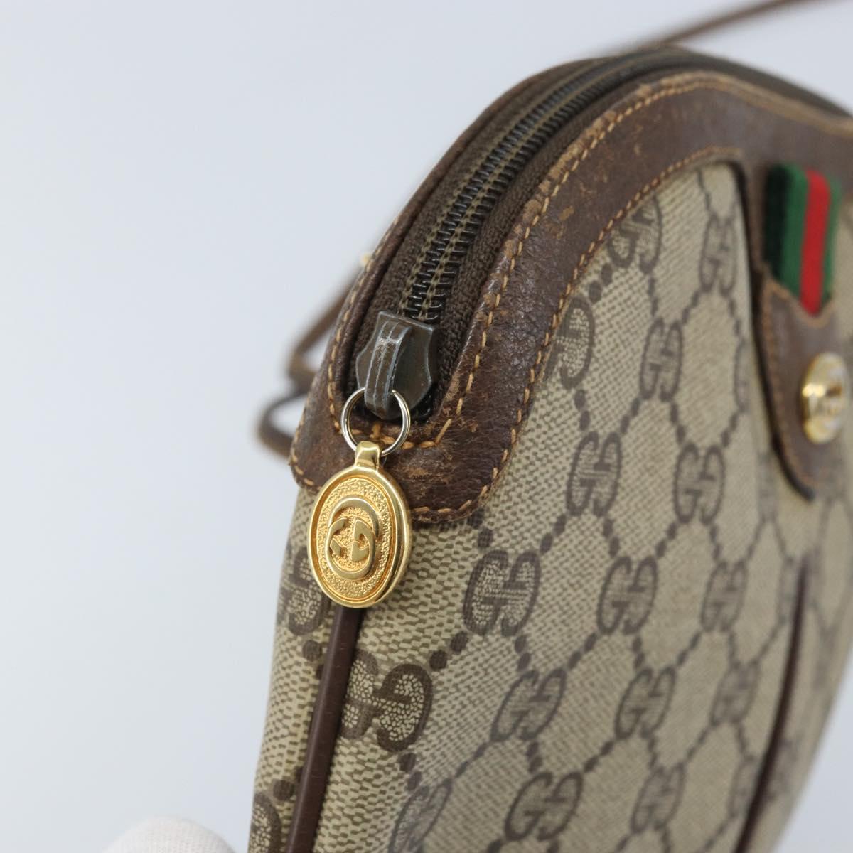 GUCCI GG Supreme Web Sherry Line Bag PVC Beige Gold 904 02 047 Auth ka3455