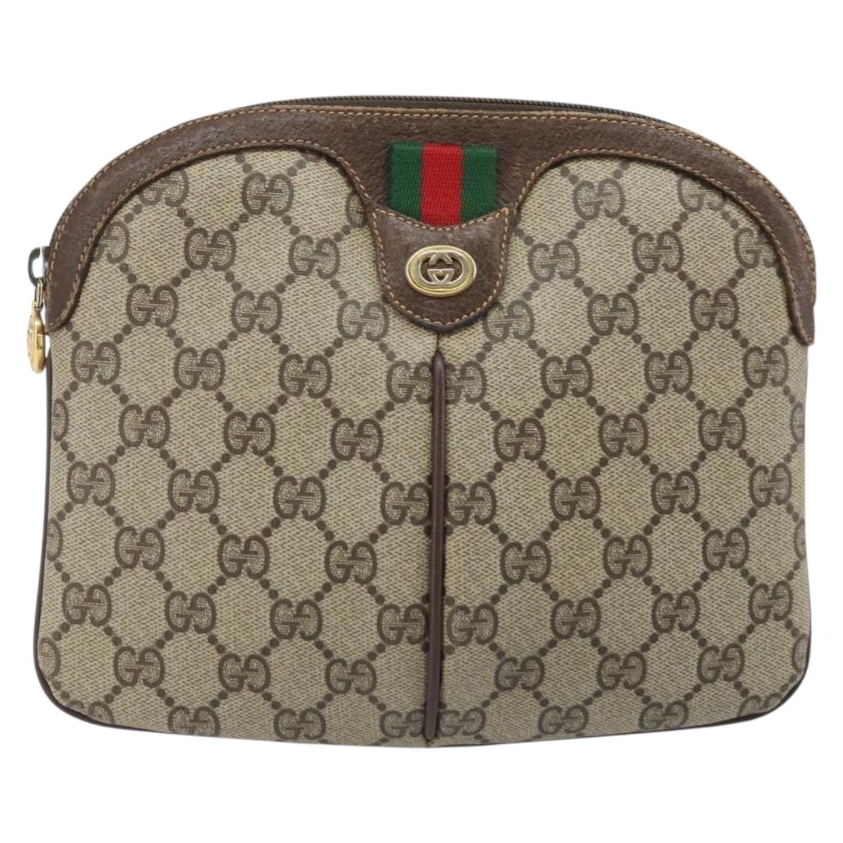 GUCCI GG Supreme Web Sherry Line Bag PVC Beige Gold 904 02 047 Auth ka3455