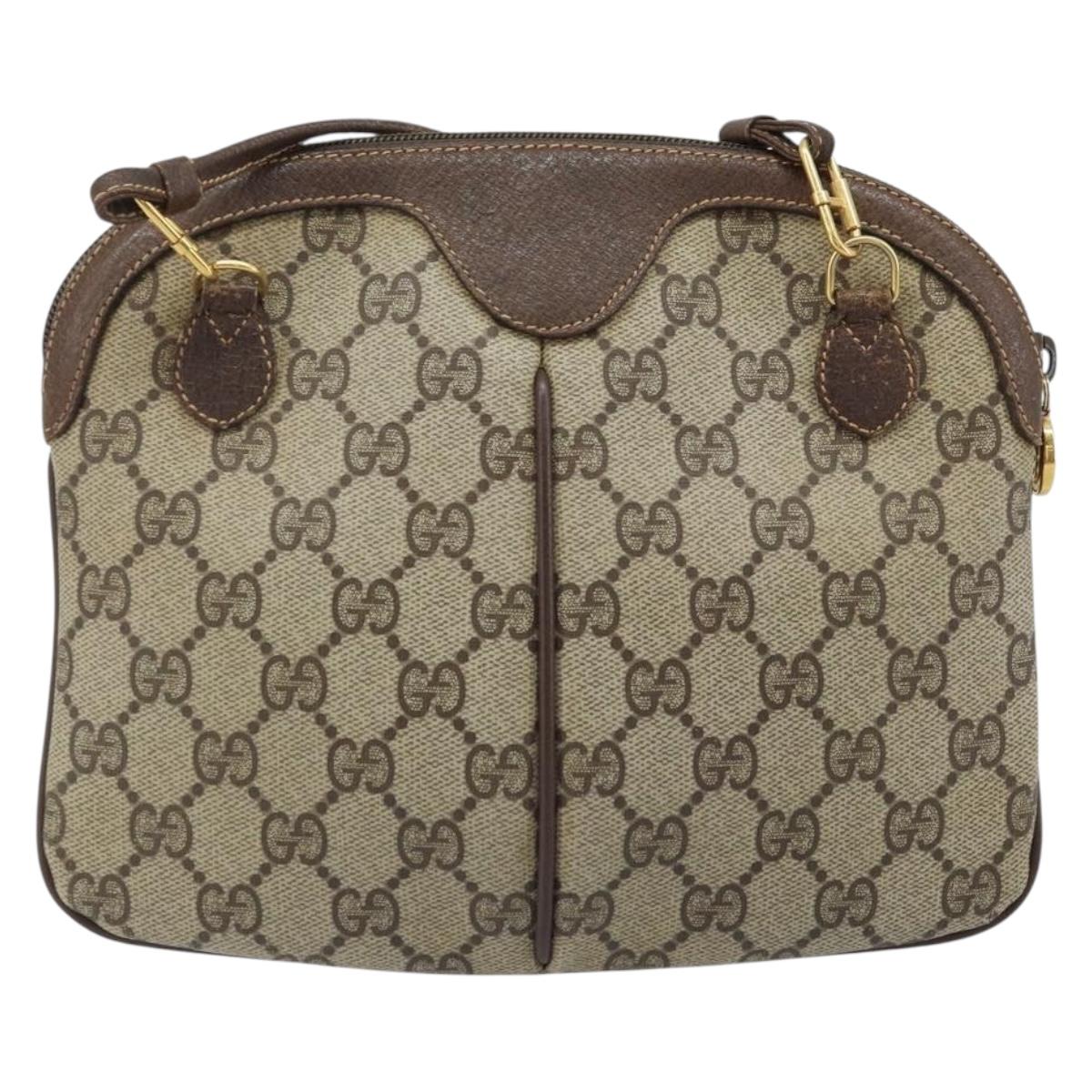 GUCCI GG Supreme Web Sherry Line Bag PVC Beige Gold 904 02 047 Auth ka3455