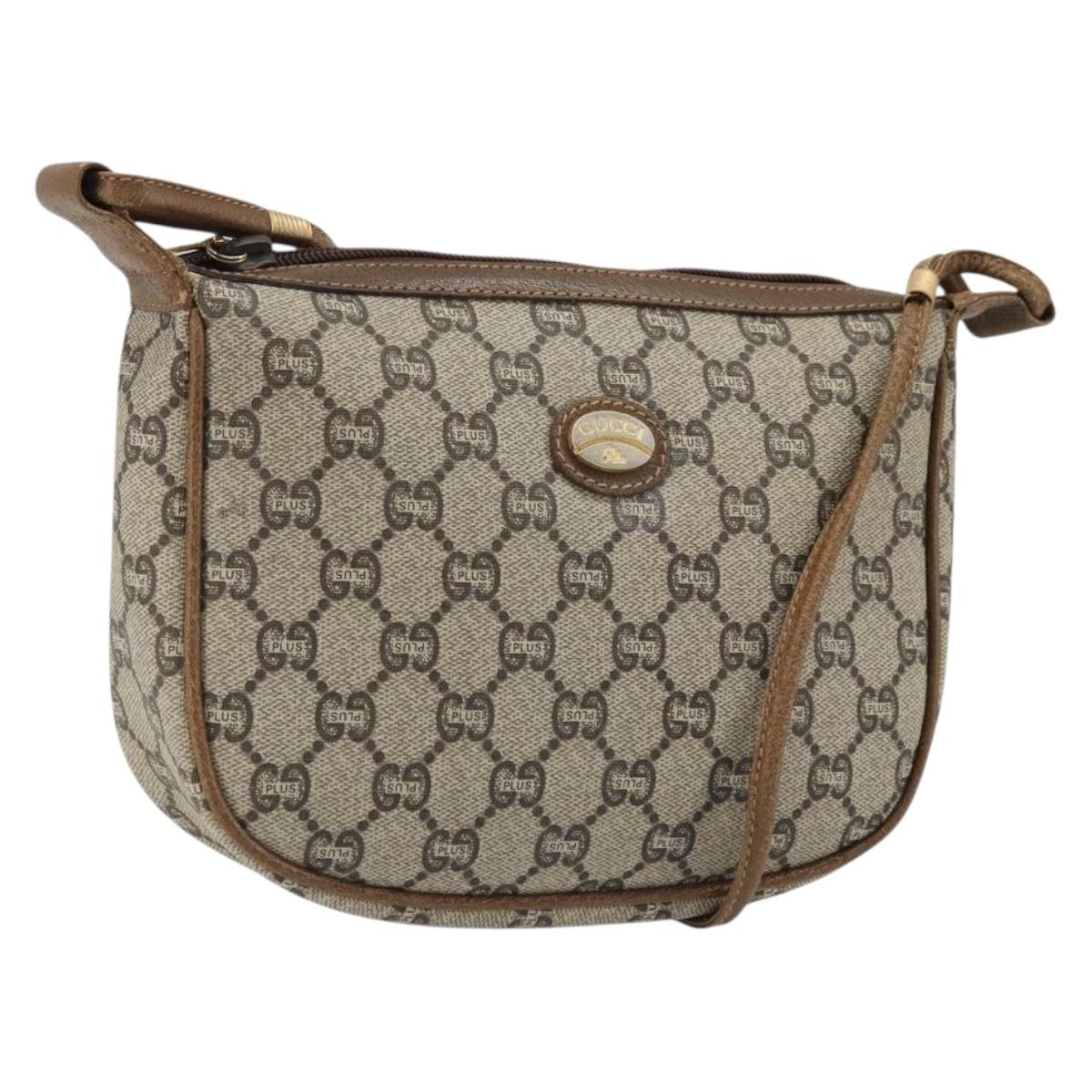 GUCCI GG Plus Supreme Shoulder Bag PVC Beige Gold Auth ka3460