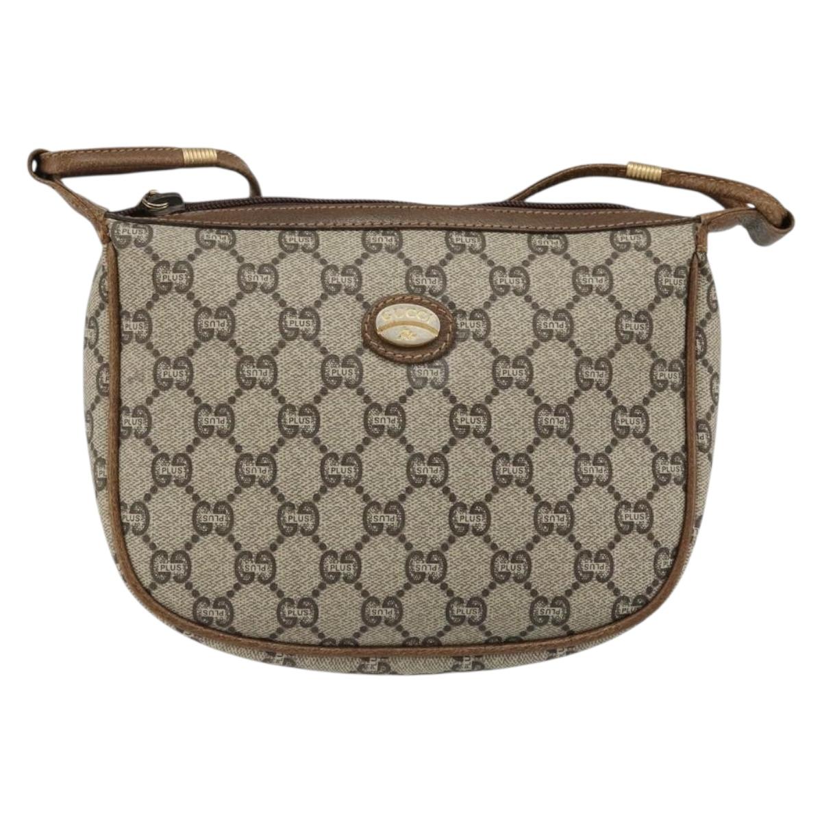 GUCCI GG Plus Supreme Shoulder Bag PVC Beige Gold Auth ka3460